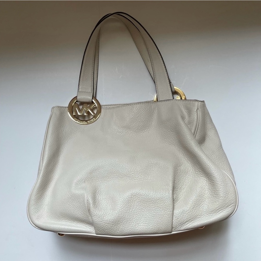 Michael Kors Fulton East West Bone Leather Shoulder Bag with Double Handles